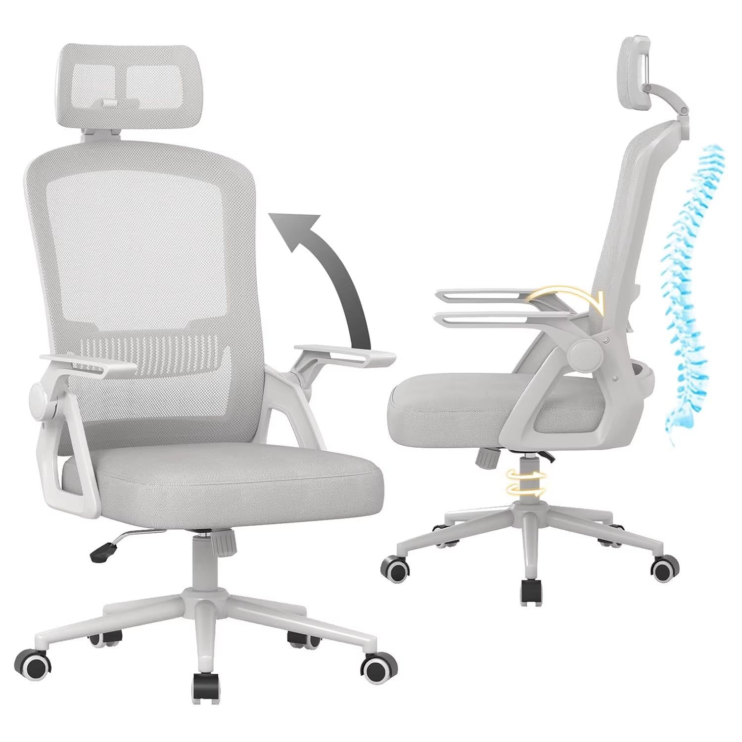 Ergonomic Office Chair Desk Chair with Headrest Breathable Mesh Cover Lumbar Support Computer Chair 360 ° Swivel Chair